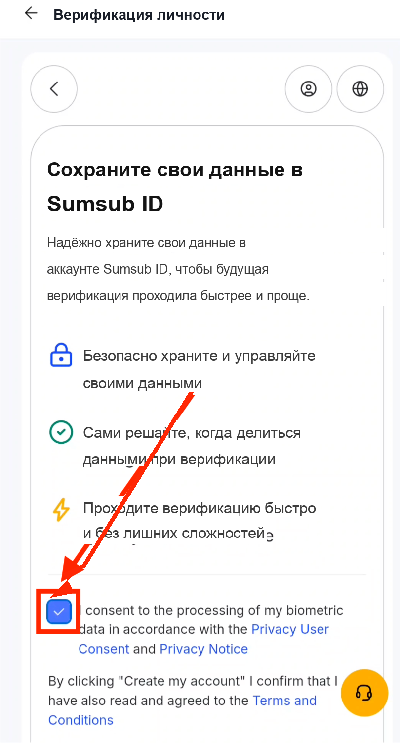 Принятие условий верификации Bybit