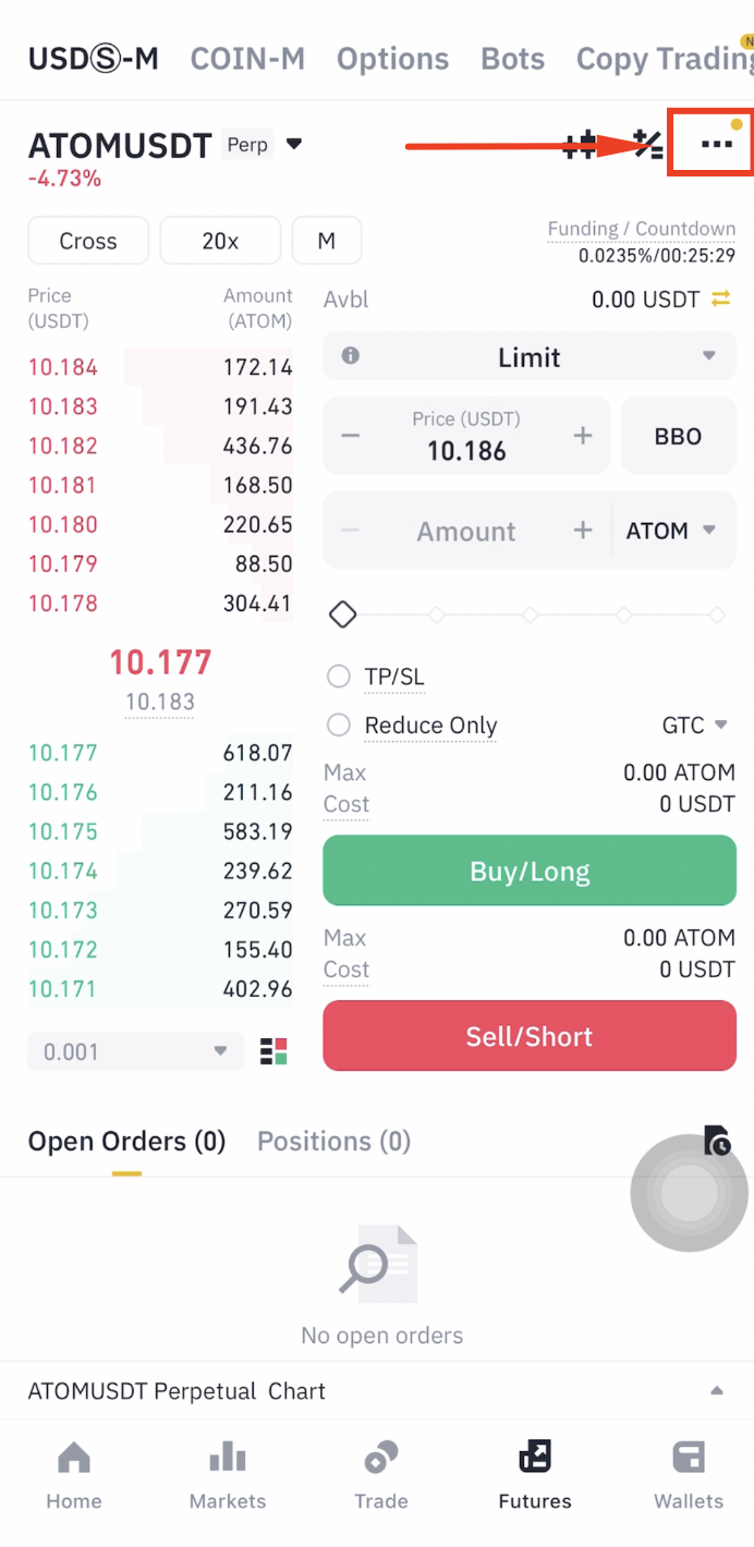 Значок меню фьючерсов Binance