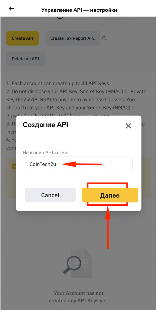 Название API-ключа CoinTech2u