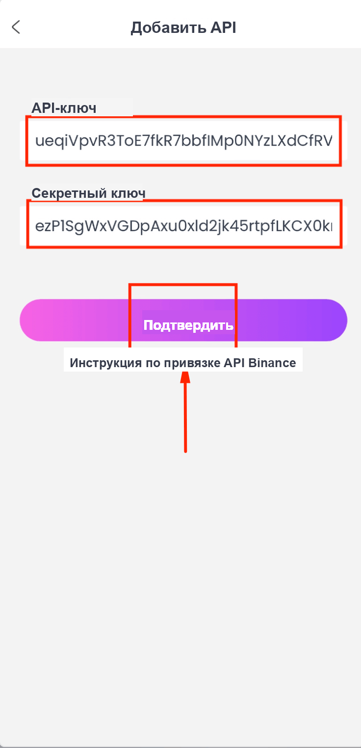 Вставка учётных данных API субаккаунта в CoinTech2u