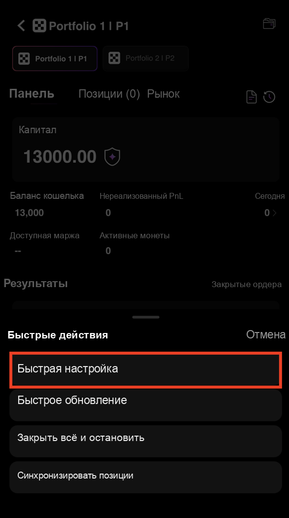 Запуск Quick Setup в CoinTech2u